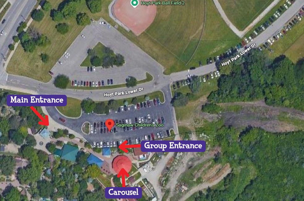 birds eye view of Zoo and surrounding parking lots