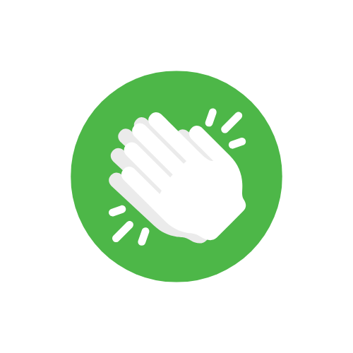 Two white cartoon hands clapping in a green circle