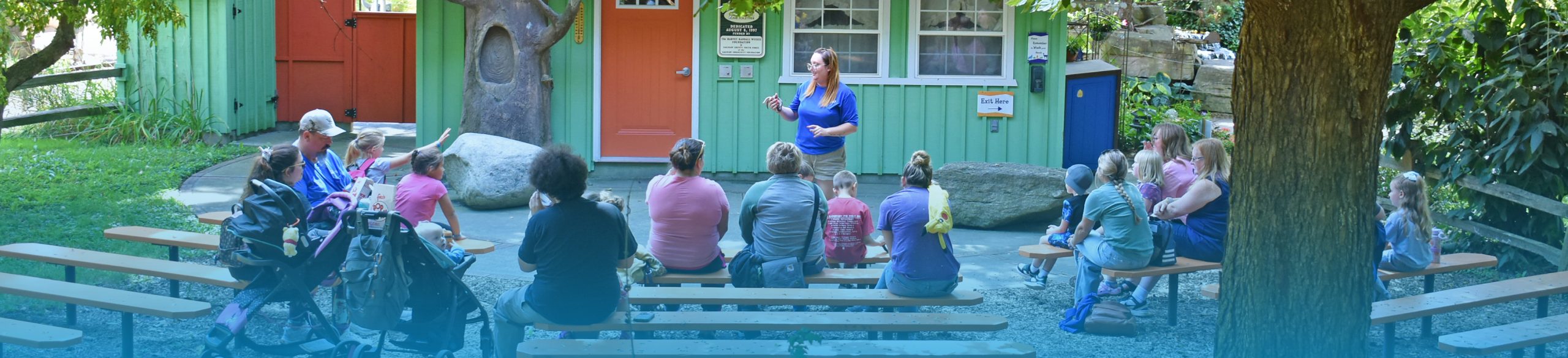 Zoo keeper giving talk at amphitheater
