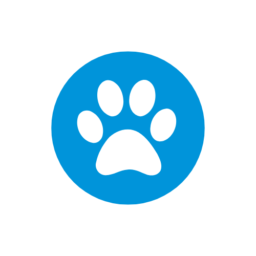 White paw in a blue circle