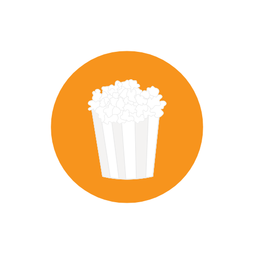 White popcorn icon inside a orange circle