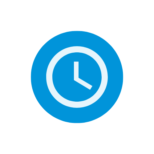 White clock icon in a blue circle