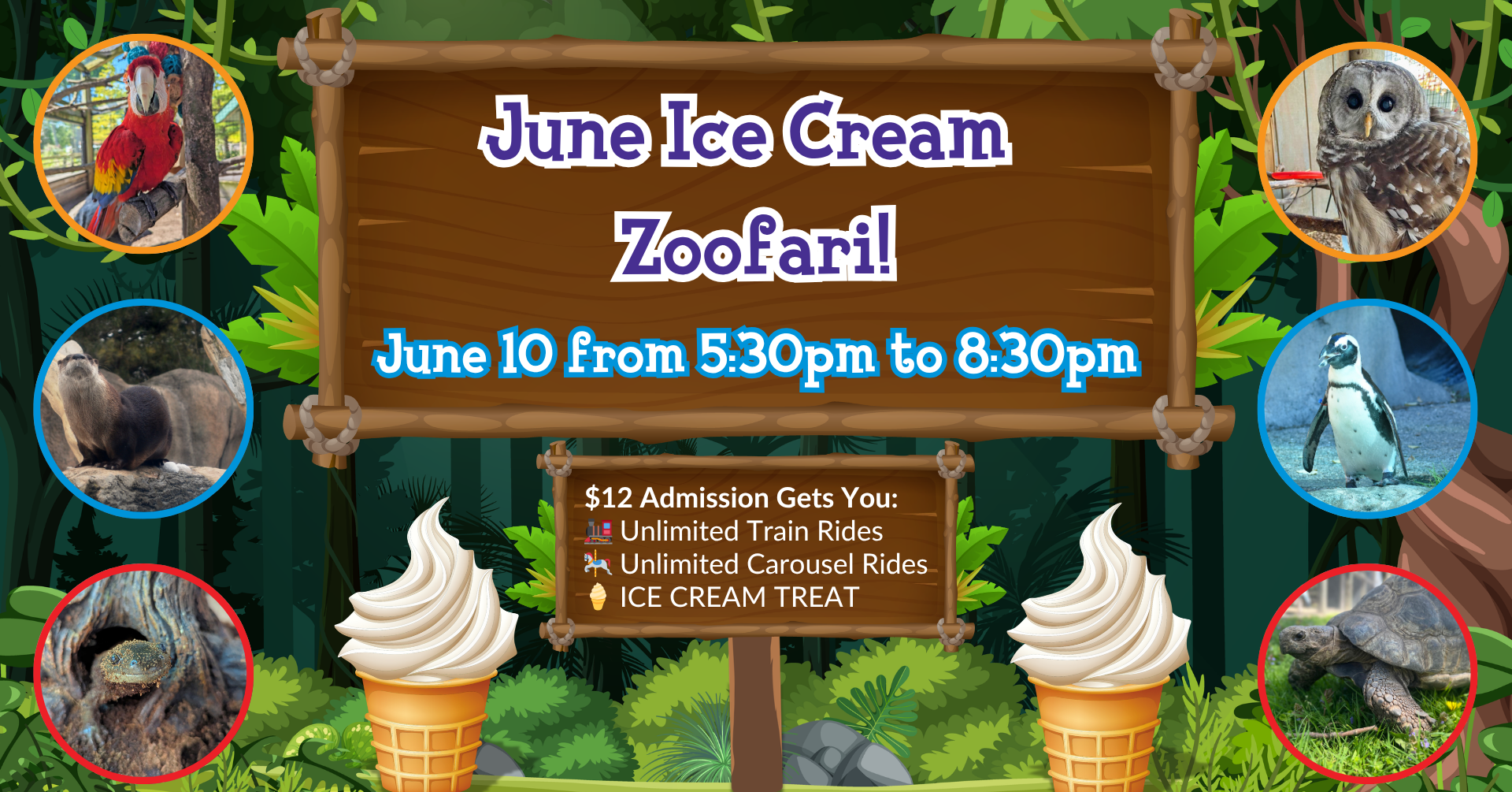 June Zoofari Banner with June Zoofari June 10 from 5:30pm to 8:30pm