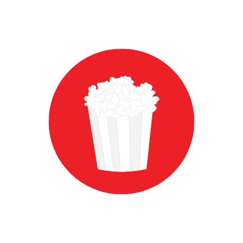 White cartoon popcorn in a red circle